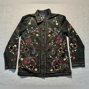 Chico's Multicolor Embroidered Jean Jacket